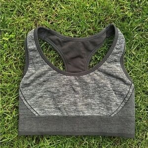 Stretchy Grey & Black Racerback Workout Sports Bra